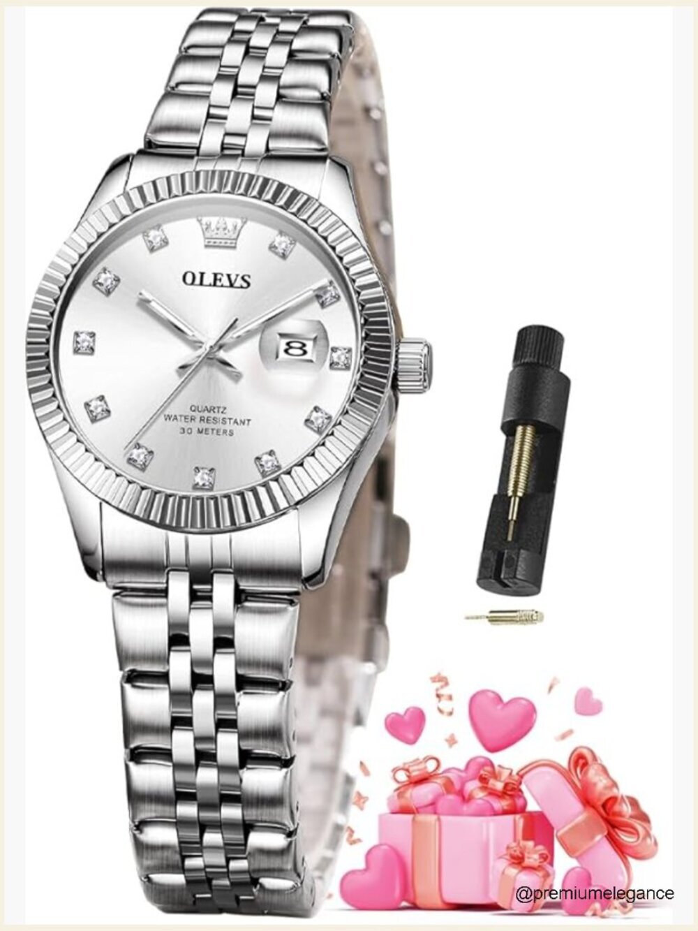 Luxury Elegant Stainless Steel Waterproof Luminous Diamond Watch for Small